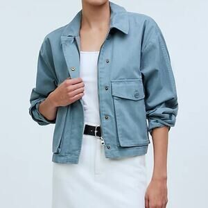 Madewell Jacket Womens XL Blue Faded River Cropped Cargo Long Sleeve